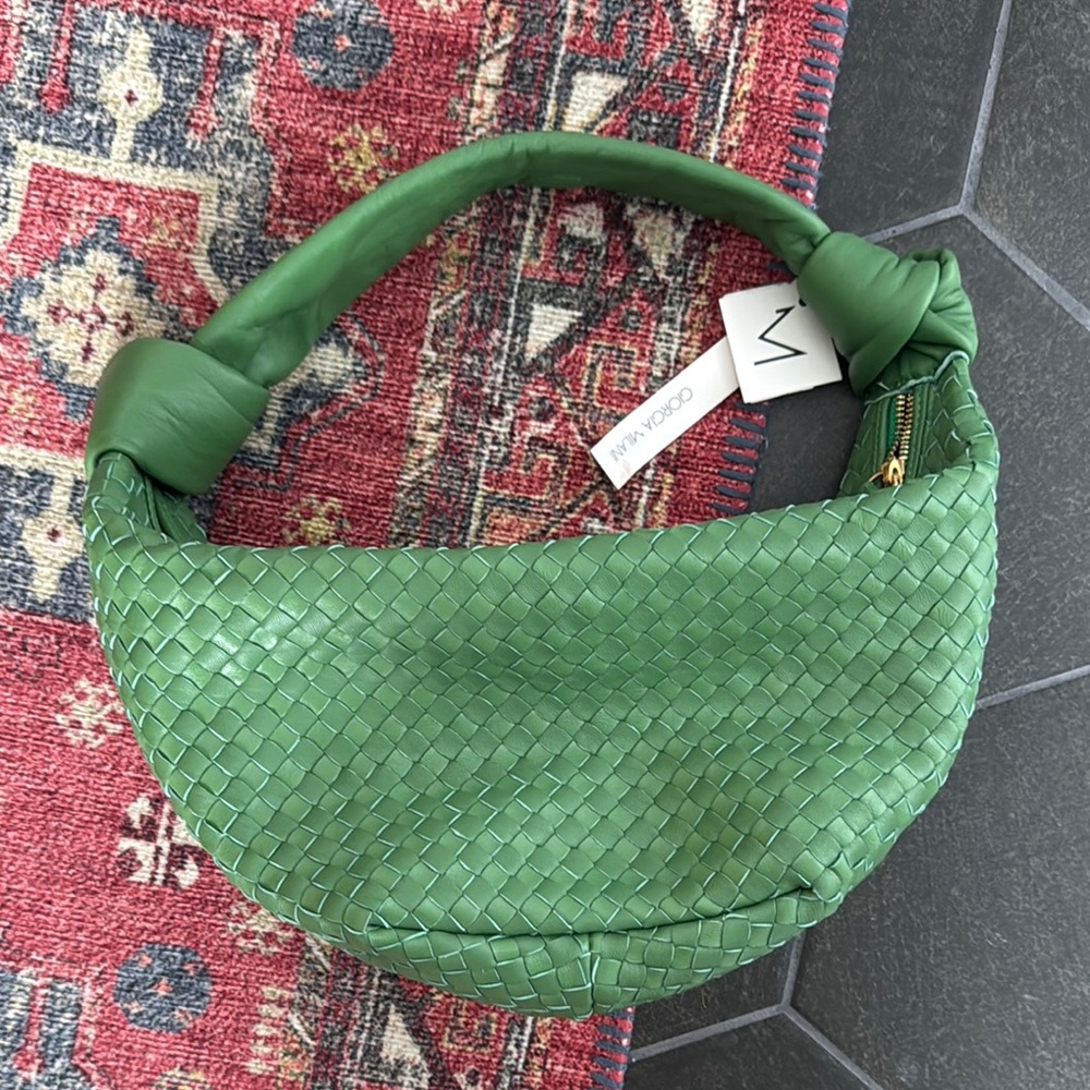 Green leather Woven Women's Bag